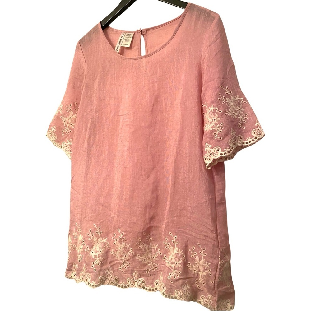 Forgotten Grace Blouse Small Pink Embroidered Cotton Tunic Short Sleeve - Picture 4 of 7